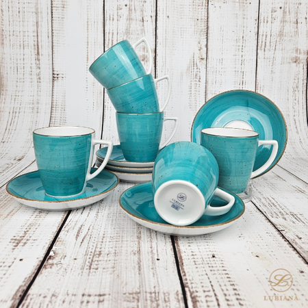 Lubiana porcelana Komplet filiżanka ze spodkiem 200ml / 140mm Beata/Sonia MORSKI ręcznie malowana