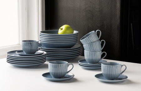 Lubiana komplet filiżanek ze spodkami dla 6 osób Daisy Seaside Szaroniebieski