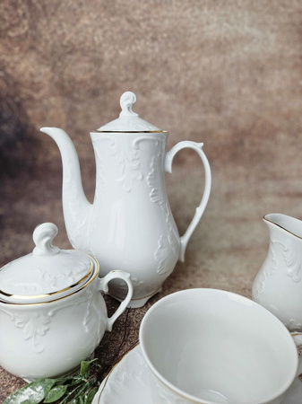 garnitur kawowy dla 6 osób 21 elementów Rococo złota linia