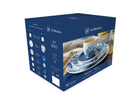 Lubiana zestaw obiadowo kawowy dla 6 osób 30 elementów Daisy Blue