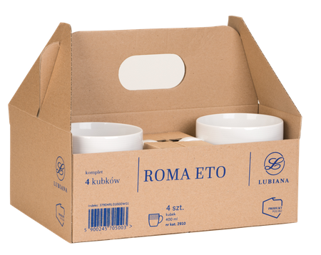 Lubiana porcelana komplet 4 kubków 400ml Roma-Eto BIAŁY "to go"