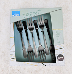 Amefa Austin komplet widelczyków do ciasta dla 6 os. w pud. prezentowym CZARNE