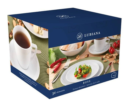 Lubiana Komplet obiadowo kawowy dla 6 osób 30 elementów Boss/Beata/Dorota biały