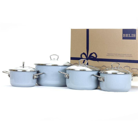 Komplet 4 garnków emaliowanych Belis błękitny