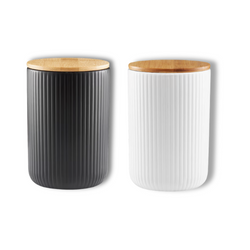 kpl 2 pojemników 15cm z pokrywką bambusową biały+czarny