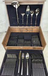 Amefa Metropole komplet sztućców dla 12 osób 77 części w kasecie drewnianej